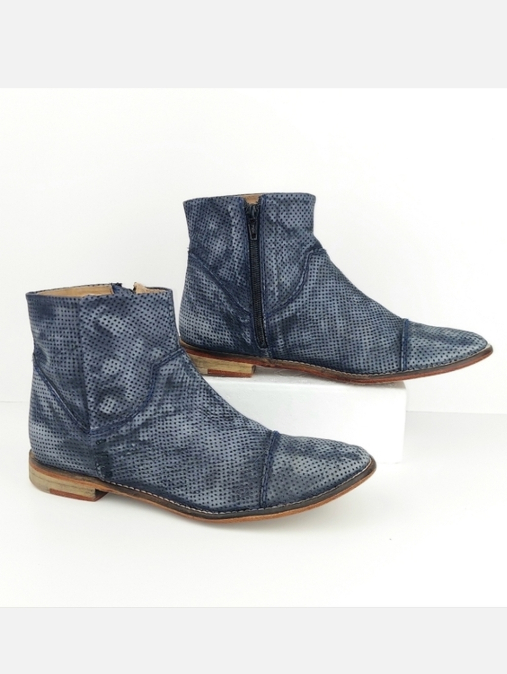 Free People Ankle Snap Boots Black Gray Leather 8.5